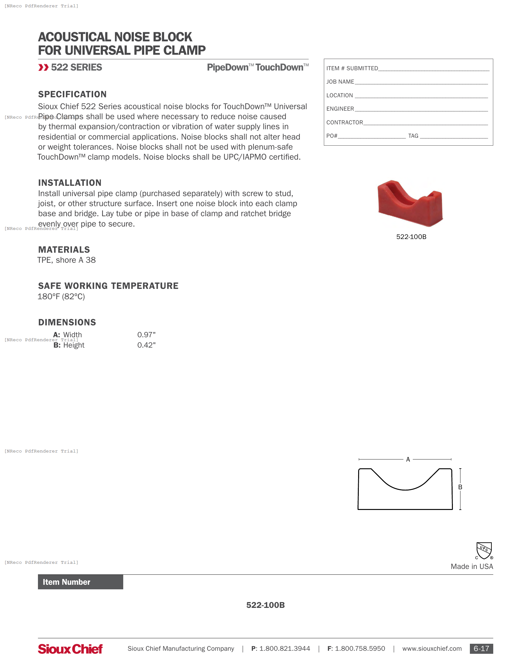 522-100B - PIPEDOWN NOISE BLOCK - SPEC SHEET.PDF Specification Document